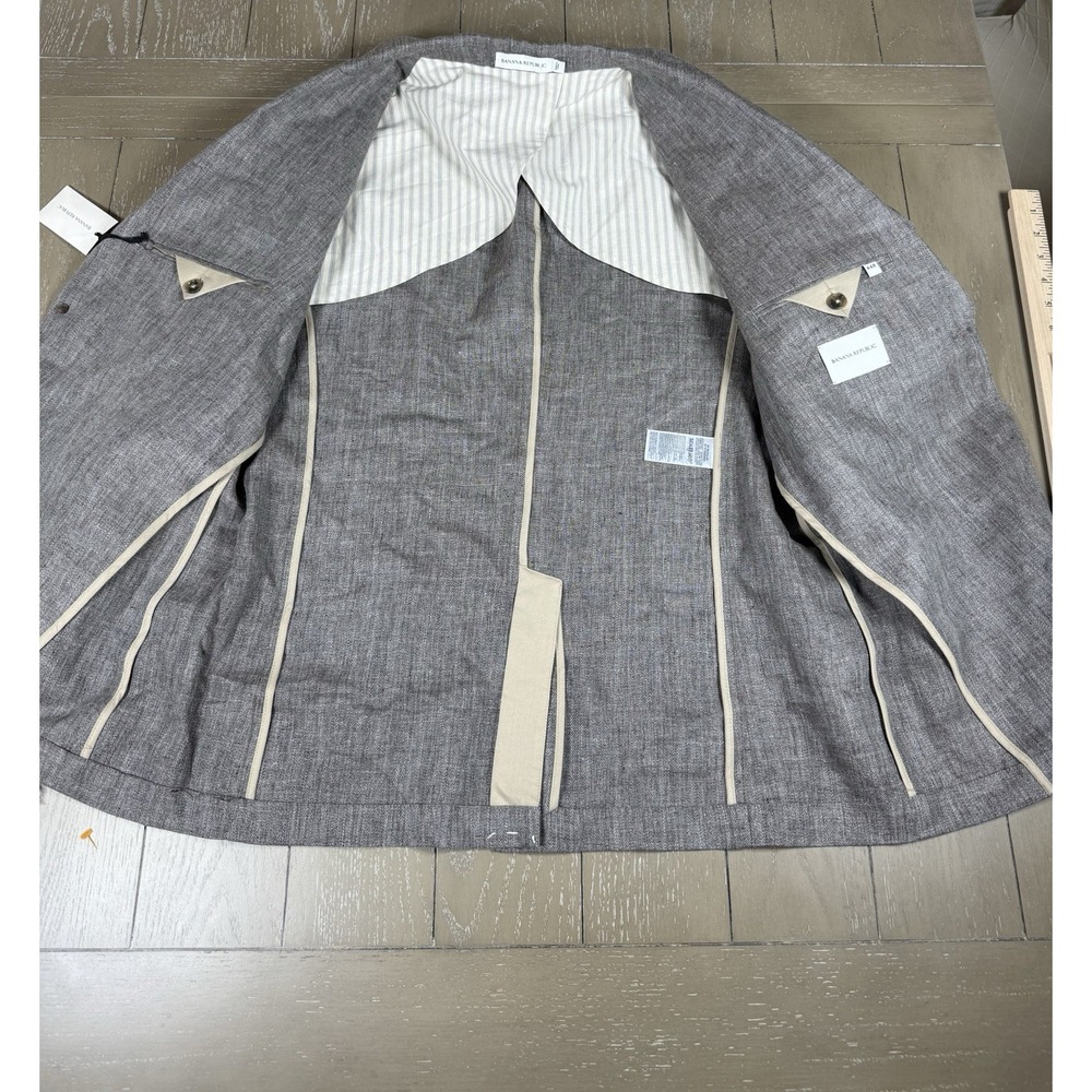 Banana Republic Blazer Mens 44R Taupe 100% Linen Herringbone Sport Coat NEW - Picture 5 of 15